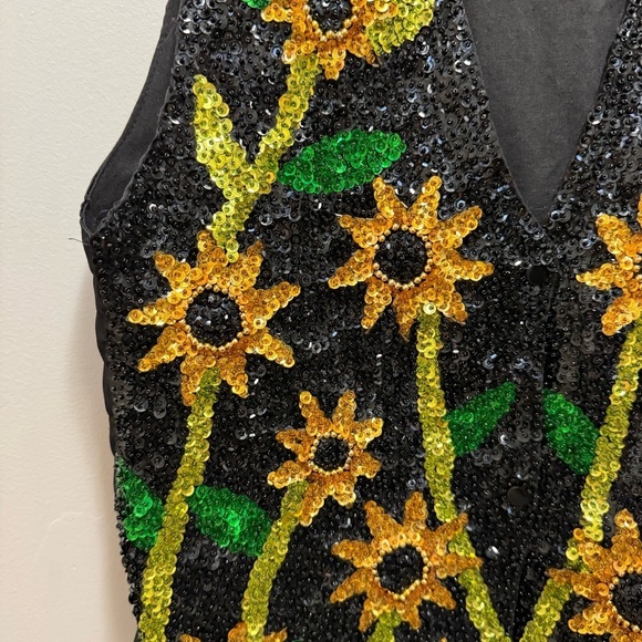 Vintage Sequined Sunflower Boho Hippie Vest 90s Floral Feminine Size Small - Picture 4 of 13